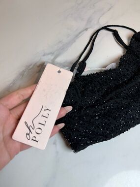 Oh Polly nwt black beaded crop top